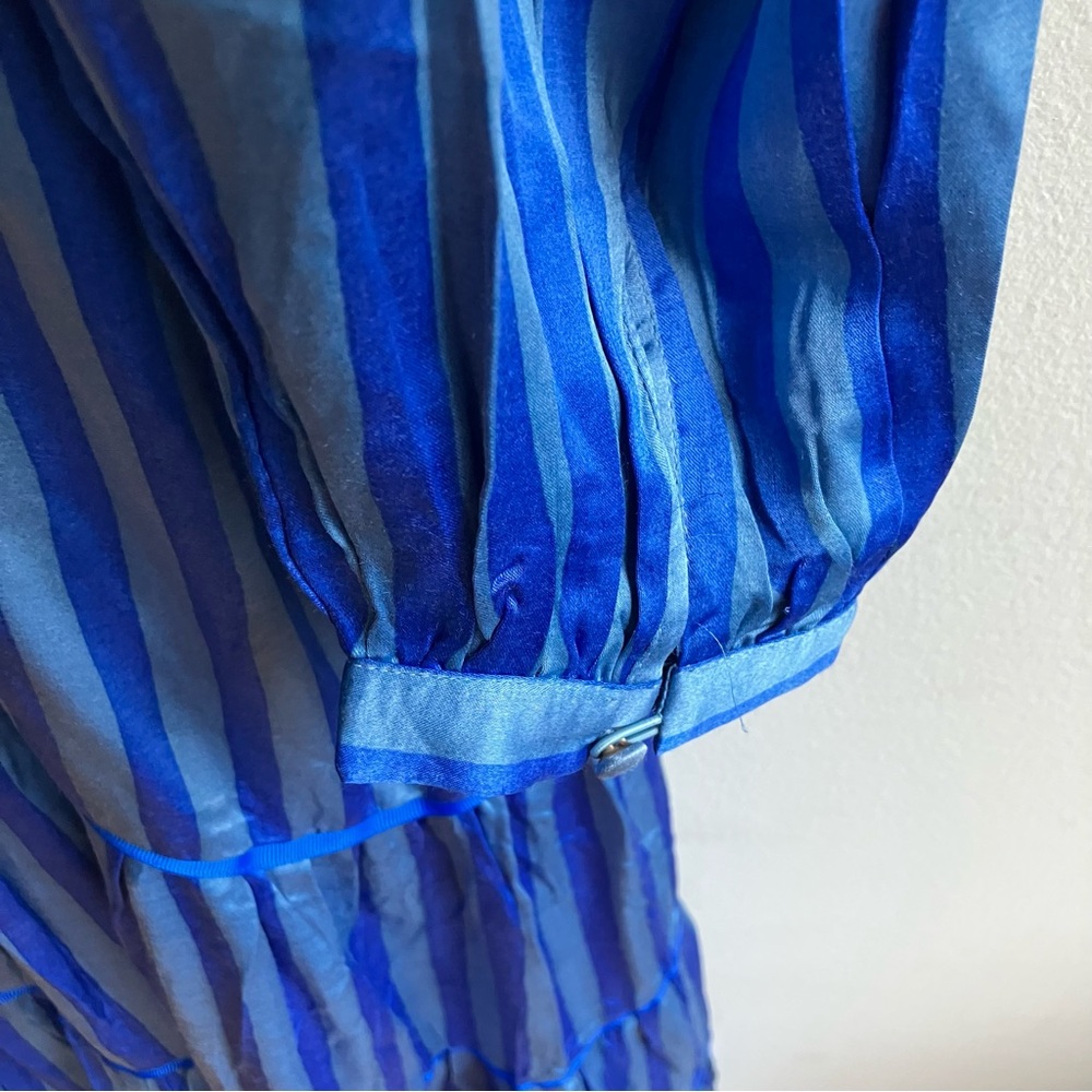 Printfresh Tiered Maxi Dress Size L Belted Blue Striped Long Sleeves Clowncore - Picture 6 of 11
